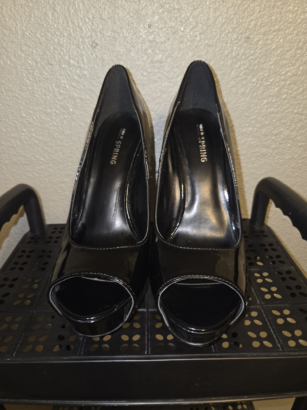 Call It Spring Black Patent Peep-Toe Platform Heels